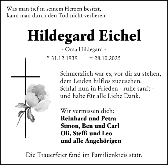 Traueranzeige von Hildegard Eichel von Darmstädter Echo