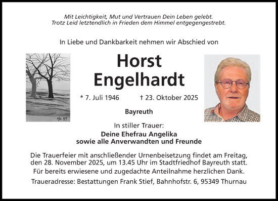 Traueranzeige von Horst Engelhardt von Allgemeine Zeitung Mainz
