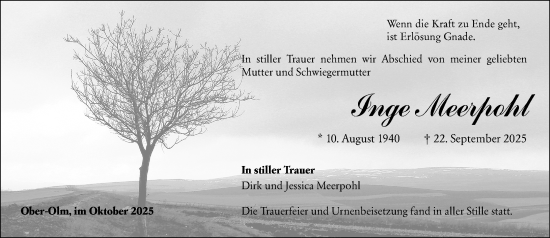 Traueranzeige von Inge Meerpohl von Allgemeine Zeitung Mainz