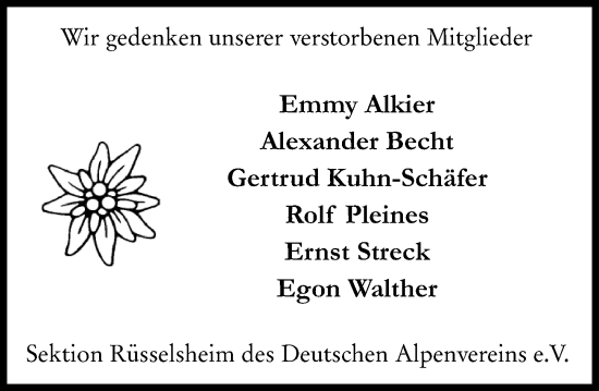 Traueranzeige von In Gedenken  von Rüsselsheimer Echo