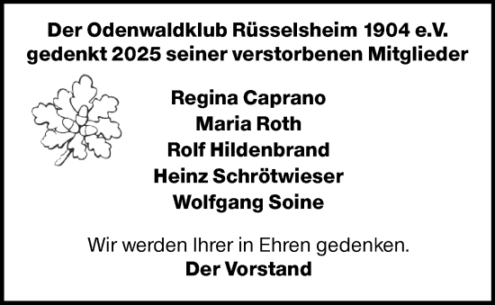 Traueranzeige von In Gedenken  von Rüsselsheimer Echo