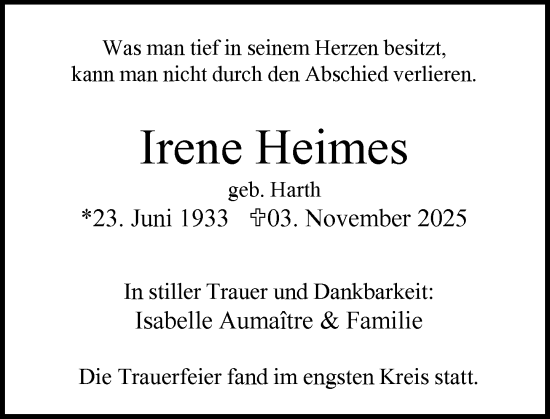Traueranzeige von Irene Heimes von Rheingau Kurier