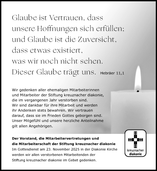 Traueranzeige von Jahresnachruf  von Allgemeine Zeitung Rheinhessen-Nahe