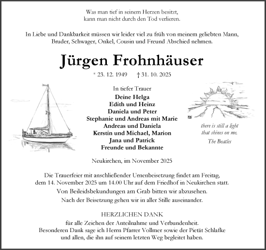 Traueranzeige von Jürgen Frohnhäuser von Wetzlarer Neue Zeitung