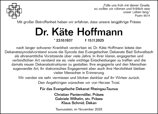 Traueranzeige von Käte Hoffmann von Rheingau Kurier