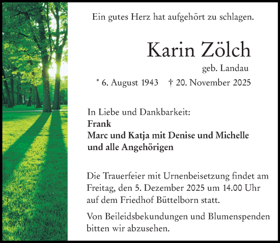 Traueranzeige von Karin Zölch von Groß-Gerauer Echo