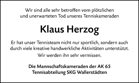 Traueranzeige von Klaus Herzog von Groß-Gerauer Echo
