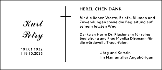 Traueranzeige von Kurt Petry von Hochheimer Zeitung