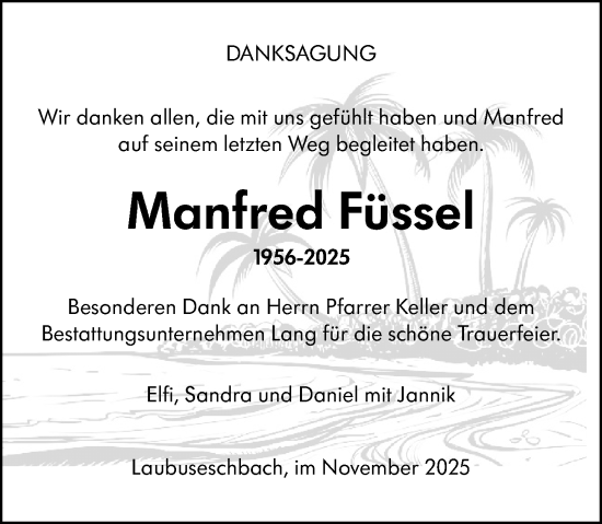 Traueranzeige von Manfred Füssel von Weilburger Tageblatt