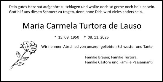 Traueranzeige von Maria Carmela Turtora de Lauso von Darmstädter Echo