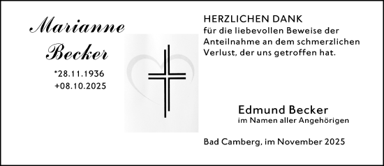 Traueranzeige von Marianne Becker von Camberger Anzeiger