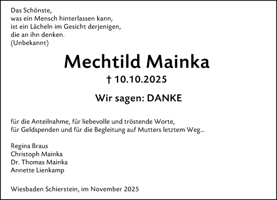 Traueranzeige von Mechtild Mainka von Wiesbadener Kurier