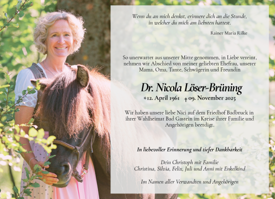 Traueranzeige von Nicola Löser von Allgemeine Zeitung Mainz