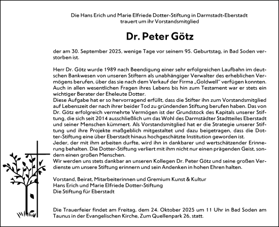 Traueranzeige von Peter Götz von Darmstädter Echo