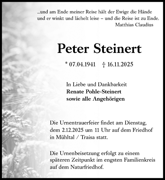 Traueranzeige von Peter Steinert von Darmstädter Echo