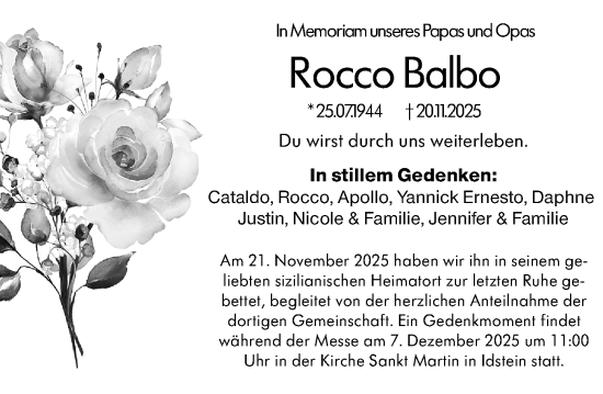 Traueranzeige von Rocco Balbo von Idsteiner Land/Untertaunus