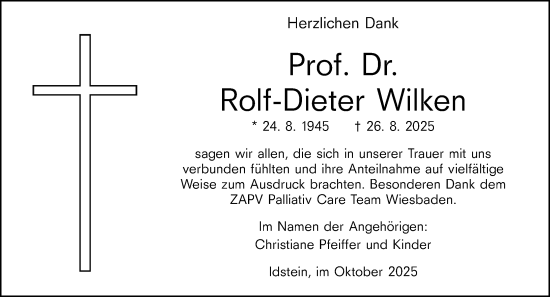 Traueranzeige von Rolf-Dieter Wilken von Idsteiner Land/Untertaunus