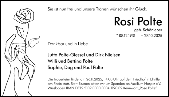 Traueranzeige von Rosi Polte von Rheingau Kurier