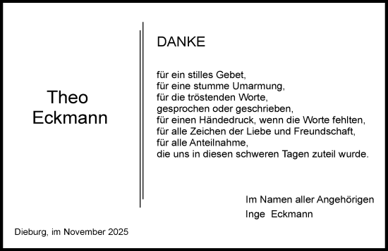Traueranzeige von Theo Eckmann von Dieburger Anzeiger/Groß-Zimmerner Lokal-Anzeiger