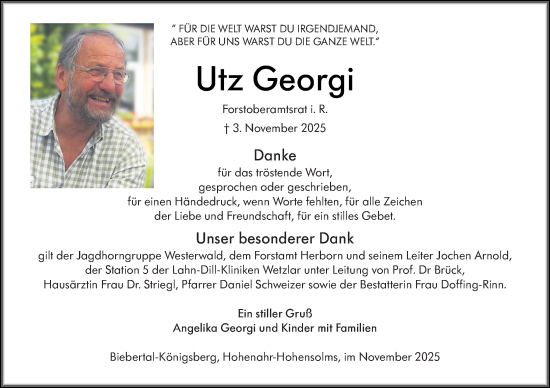Traueranzeige von Utz Georgi von Dill Block