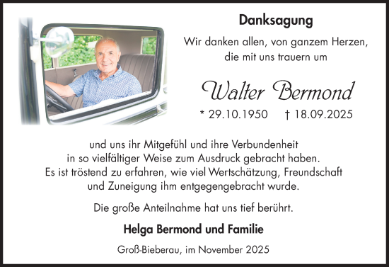 Traueranzeige von Walter Bermond von Darmstädter Echo