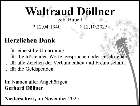Traueranzeige von Waltraud Döllner von Camberger Anzeiger