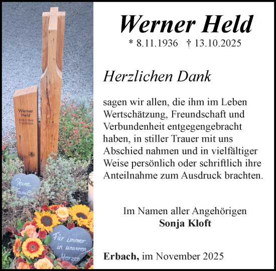 Traueranzeige von Werner Held von Camberger Anzeiger