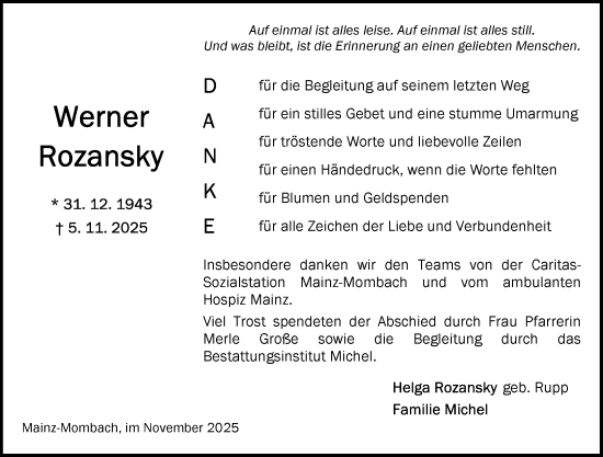 Traueranzeige von Werner Rozansky von Allgemeine Zeitung Mainz