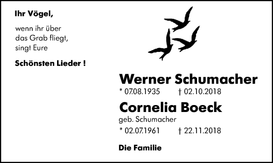 Traueranzeige von Werner Schumacher von Wiesbadener Kurier