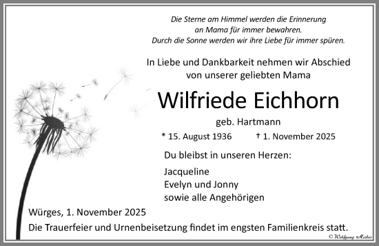 Traueranzeige von Wilfriede Eichhorn von Camberger Anzeiger