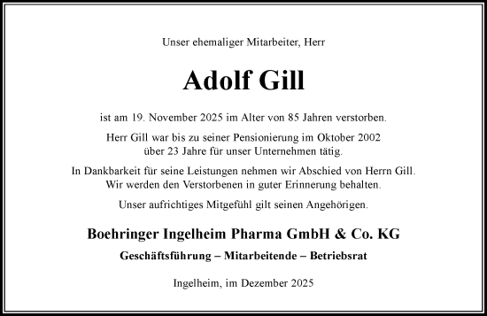 Traueranzeige von Adolf Gill von Allgemeine Zeitung Rheinhessen-Nahe