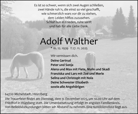 Traueranzeige von Adolf Walther von Odenwälder Echo
