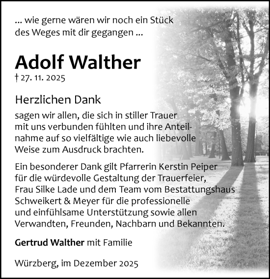 Traueranzeige von Adolf Walther von Odenwälder Echo