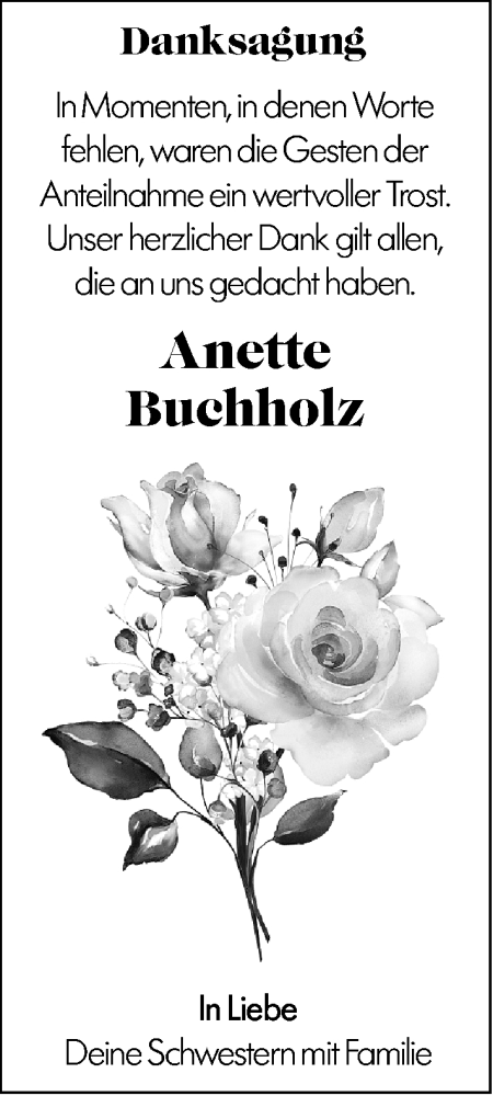 Traueranzeige von Anette Buchholz von Dill Block