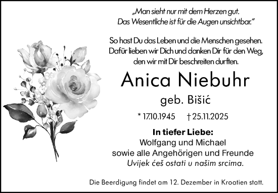 Traueranzeige von Anica Niebuhr von Wetzlarer Neue Zeitung