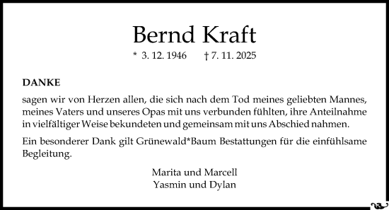 Traueranzeige von Bernd Kraft von Allgemeine Zeitung Mainz