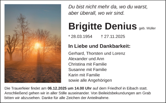Traueranzeige von Brigitte Denius von Dill Block