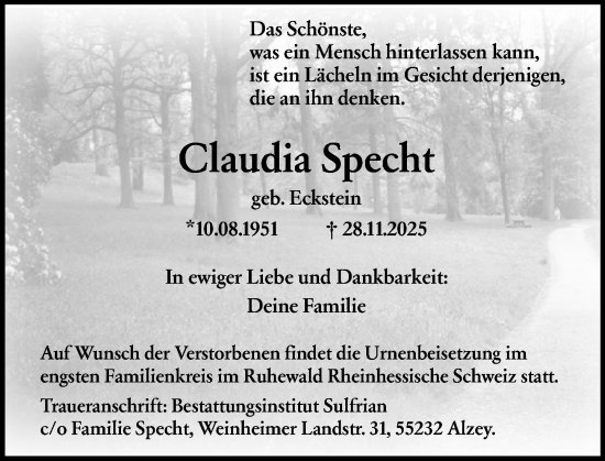 Traueranzeige von Claudia Specht von Rüsselsheimer Echo