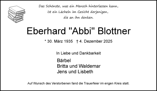 Traueranzeige von Eberhard Blottner von Wiesbadener Kurier