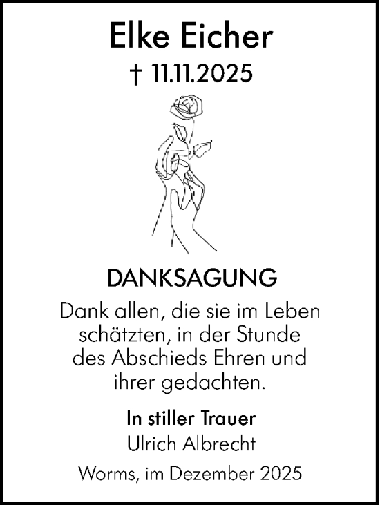 Traueranzeige von Elke Eicher von Wormser Zeitung