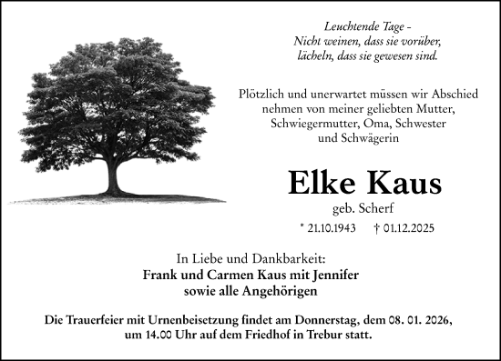 Traueranzeige von Elke Kaus von Groß-Gerauer Echo