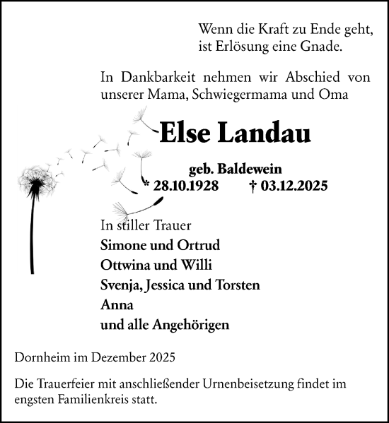 Traueranzeige von Else Landau von Groß-Gerauer Echo