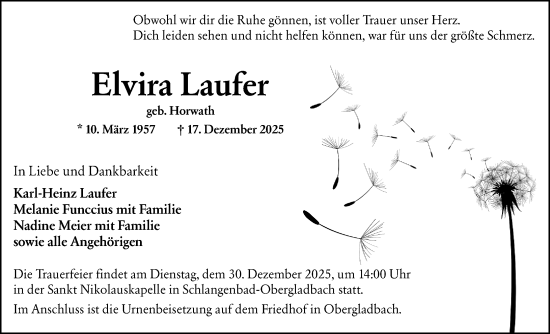 Traueranzeige von Elvira Laufer von Wiesbadener Kurier