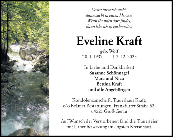 Traueranzeige von Eveline Kraft von Groß-Gerauer Echo