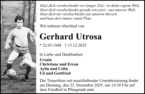 Traueranzeige von Gerhard Utrosa von Darmstädter Echo
