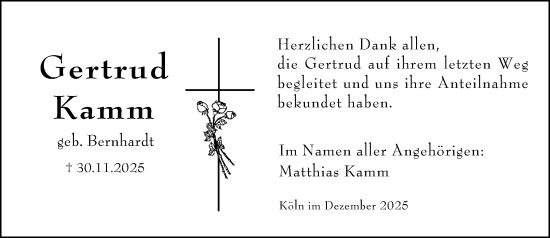 Traueranzeige von Gertrud Kamm von Hinterländer Anzeiger