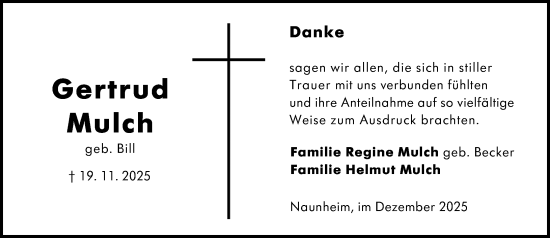 Traueranzeige von Gertrud Mulch von Wetzlarer Neue Zeitung