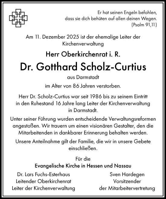 Traueranzeige von Gotthard Scholz-Curtius von Darmstädter Echo