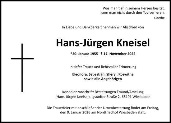 Traueranzeige von Hans-Jürgen Kneisel von Wiesbadener Kurier