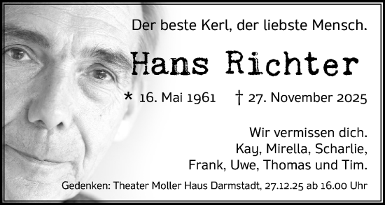 Traueranzeige von Hans Richter von Wiesbadener Kurier